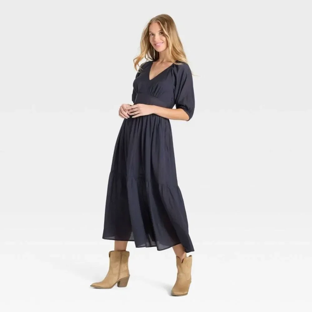 Universal Thread - Women's Puff Elbow Sleeve Maxi A-Line Dress - Univ Blue - Picture 3 of 3